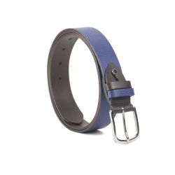 Ceinture cuir reverso marron foncé / bleu - 11101