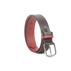 Ceinture cuir reverso marron foncé / rouge - 11101
