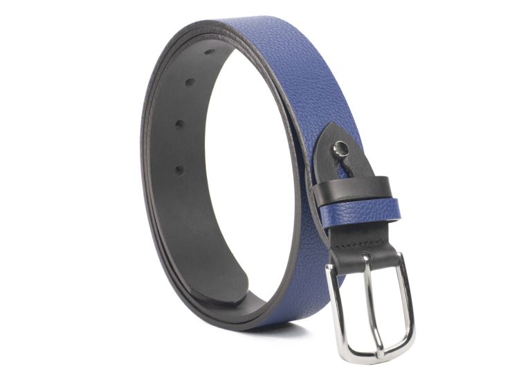 Ceinture cuir reverso noir / bleu - 11101