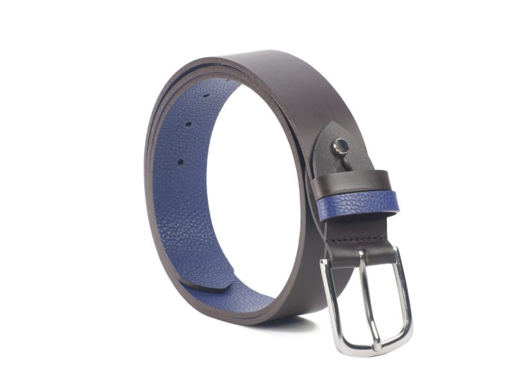 Ceinture cuir reverso noir / bleu - 11101