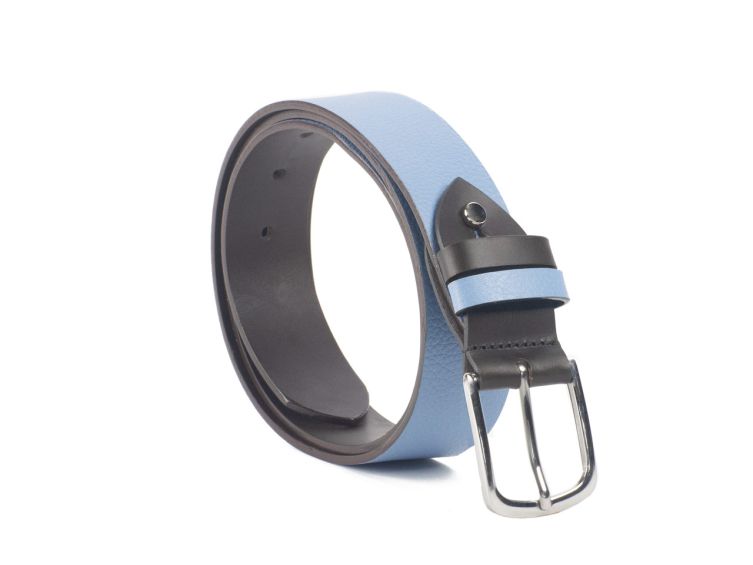 Ceinture cuir reverso noir / ciel - 11101