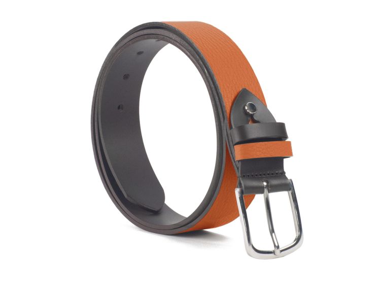 Ceinture cuir reverso noir / orange - 11101