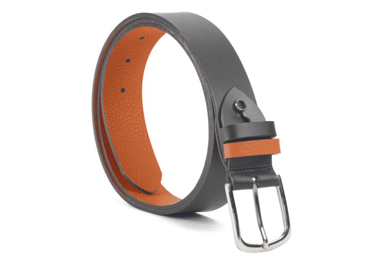 Ceinture cuir reverso noir / orange - 11101