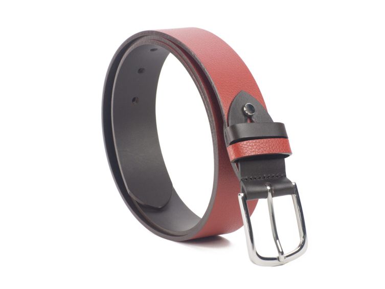 Ceinture cuir reverso noir / rouge - 11101