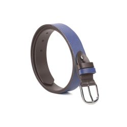Ceinture cuir reverso marron foncé / bleu - 11106