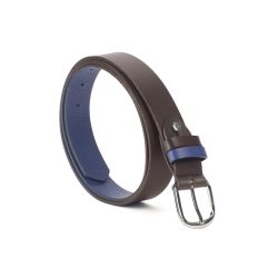 Ceinture cuir reverso marron foncé / bleu - 11106