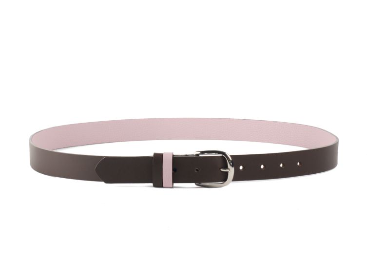 Ceinture cuir reverso marron foncé / rose - 11106