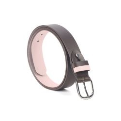 Ceinture cuir reverso marron foncé / rose - 11106