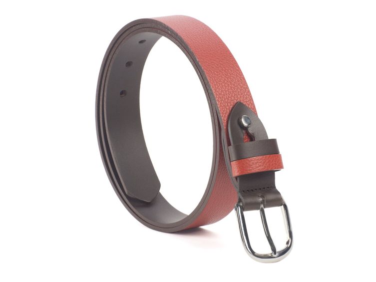 Ceinture cuir reverso marron foncé / rouge - 11106