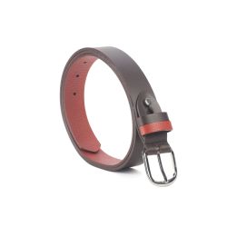 Ceinture cuir reverso marron foncé / rouge - 11106