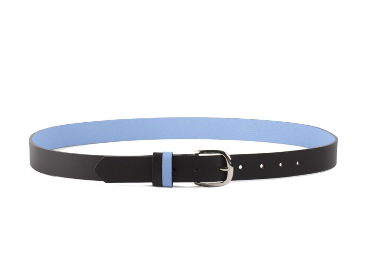 Ceinture cuir reverso noir / ciel - 11106