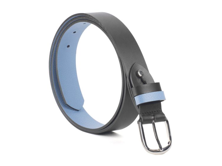 Ceinture cuir reverso noir / ciel - 11106