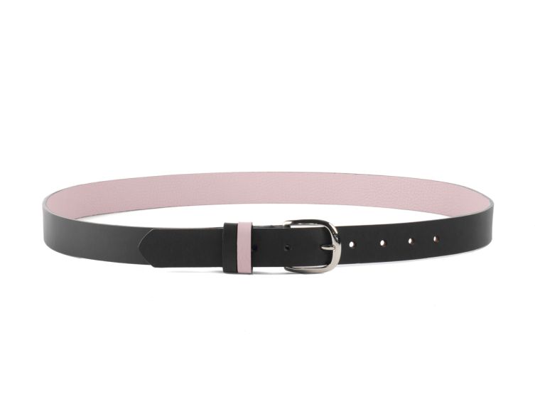 Ceinture cuir reverso noir / rose - 11106
