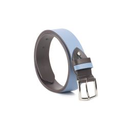 Ceinture cuir reverso marron foncé / ciel - 11107