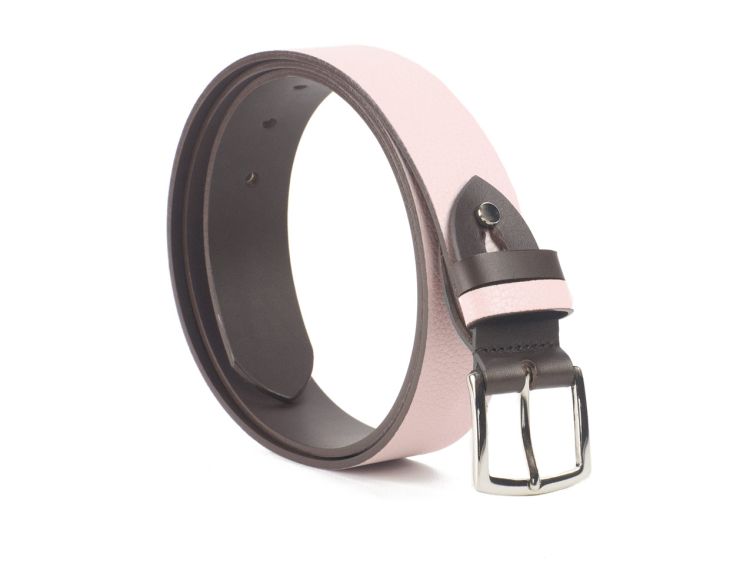 Ceinture cuir reverso marron foncé / rose - 11107