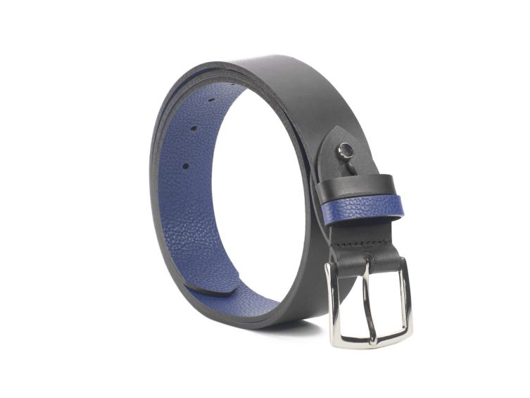 Ceinture cuir reverso noir / bleu - 11107