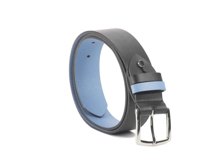 Ceinture cuir reverso noir / ciel - 11107
