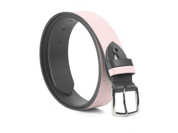 Ceinture cuir reverso noir / rose - 11107