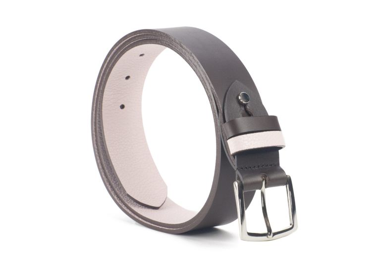Ceinture cuir reverso noir / rose - 11107