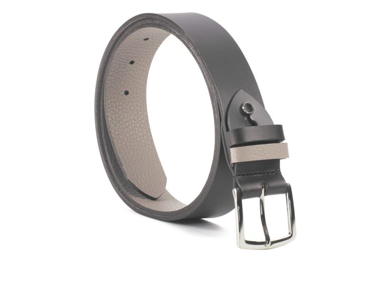 Ceinture cuir reverso noir / tourbe - 11107