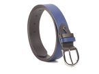 Ceinture cuir reverso marron foncé / bleu - 11108