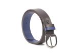 Ceinture cuir reverso marron foncé / bleu - 11108