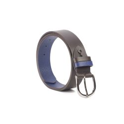Ceinture cuir reverso marron foncé / bleu - 11108