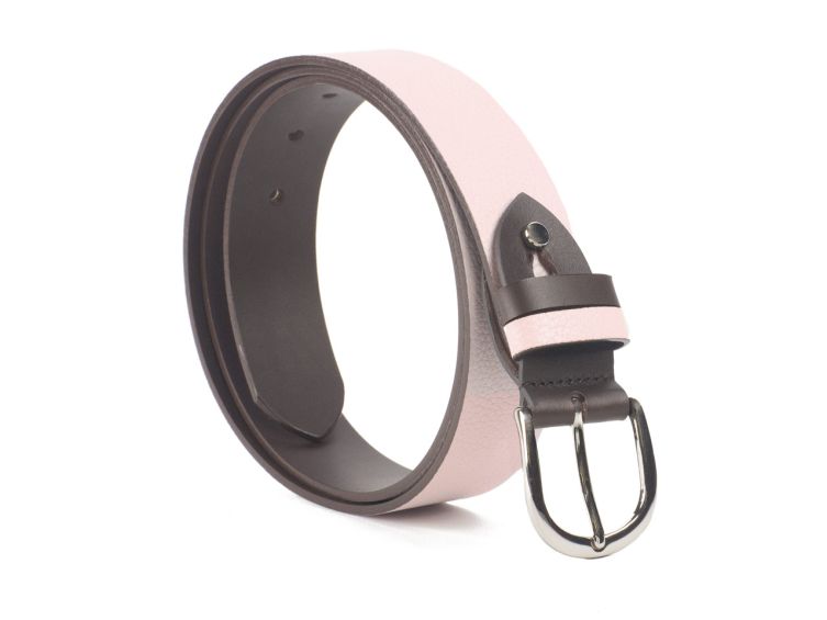 Ceinture cuir reverso marron foncé / rose - 11108