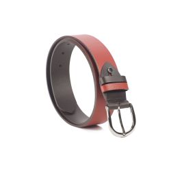 Ceinture cuir reverso marron foncé / rouge - 11108