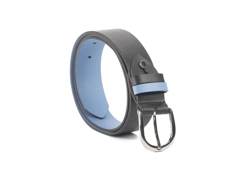 Ceinture cuir reverso noir / ciel - 11108