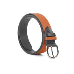 Ceinture cuir reverso noir / orange - 11108