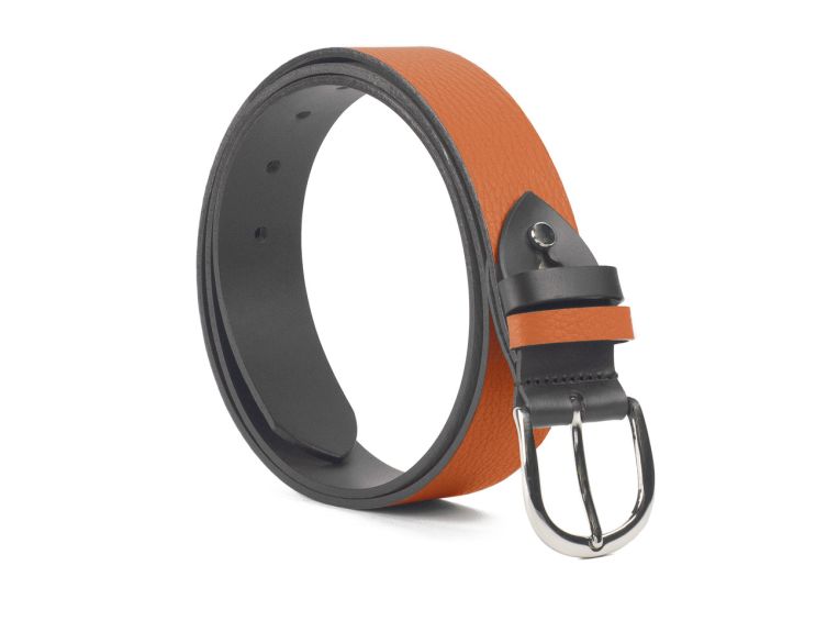 Ceinture cuir reverso noir / orange - 11108