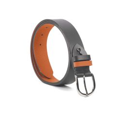 Ceinture cuir reverso noir / orange - 11108