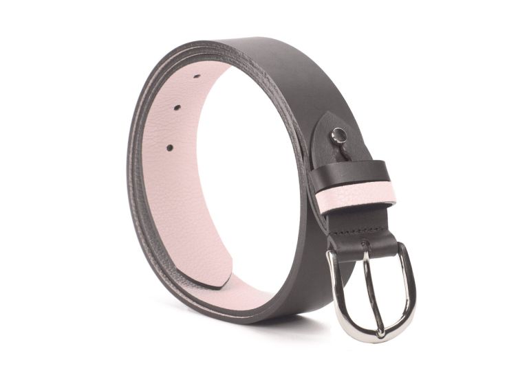 Ceinture cuir reverso noir / rose - 11108