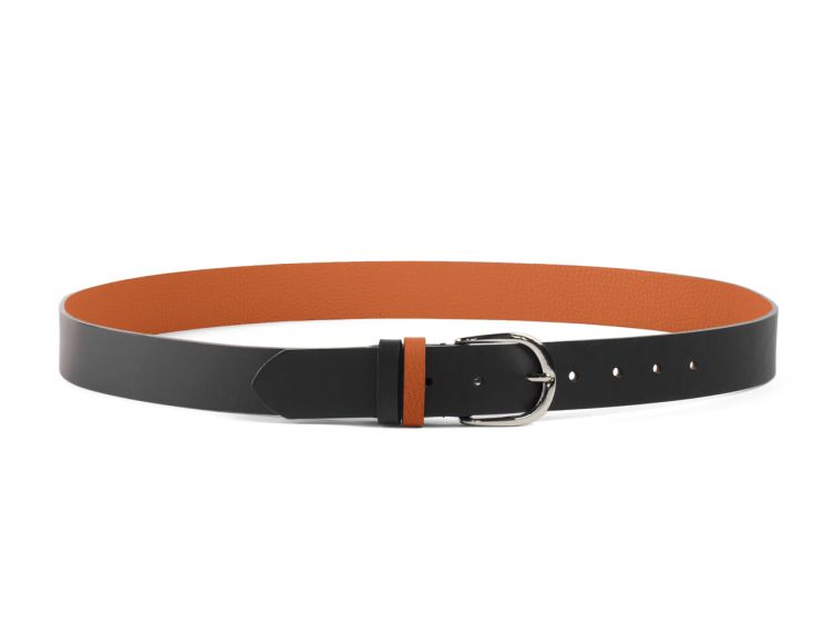 Ceinture cuir reverso noir / orange - 11108