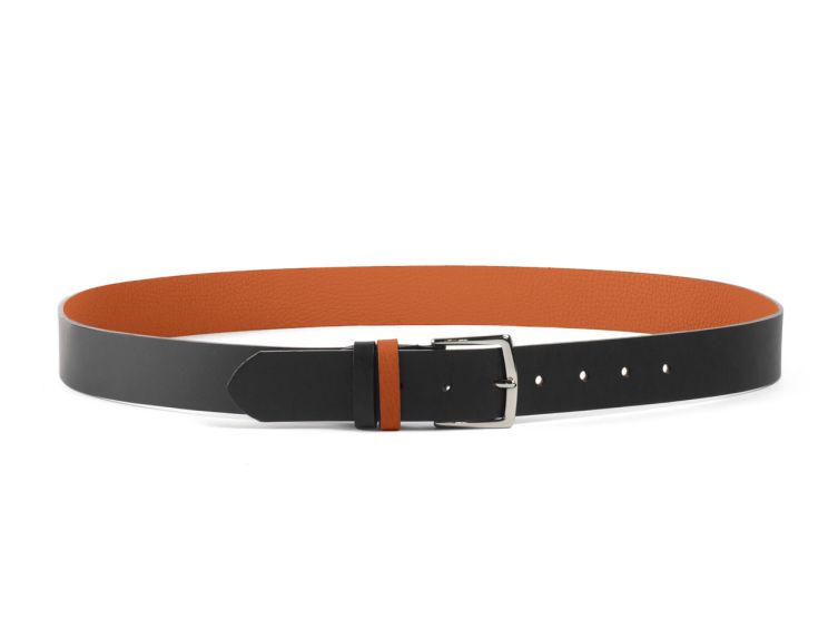 Ceinture cuir reverso noir / orange - 11107