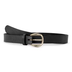Fine ceinture cuir noir, boucle féminine, arrondie, dorée - 25mm - 4112