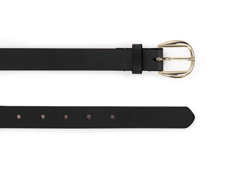 Fine ceinture cuir noir, boucle féminine, arrondie, dorée - 25mm - 4112