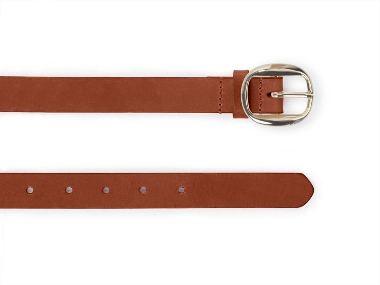Fine ceinture cuir gold, boucle féminine, ovale, dorée - 25mm - 4113