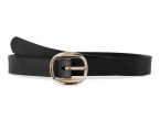Fine ceinture cuir noir, boucle féminine, ovale, dorée - 25mm - 4113