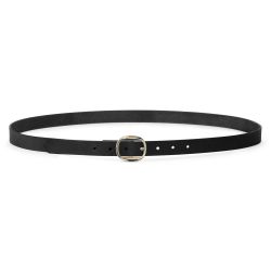 Fine ceinture cuir noir, boucle féminine, ovale, dorée - 25mm - 4113