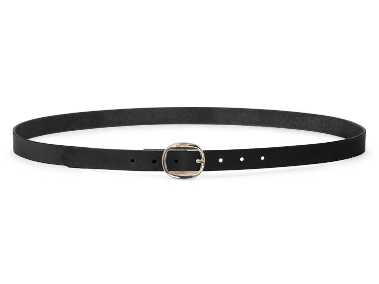Fine ceinture cuir noir, boucle féminine, ovale, dorée - 25mm - 4113