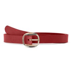 Fine ceinture cuir rouge, boucle féminine, ovale, dorée - 25mm - 4113