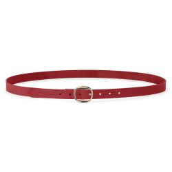 Fine ceinture cuir rouge, boucle féminine, ovale, dorée - 25mm - 4113