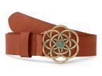 Ceinture cuir gold, boucle vintage, dorée, avec une pierre verte - 40mm - 4116