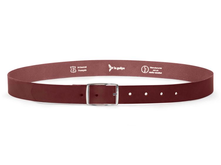 Ceinture cuir cannelle, boucle rectangulaire, moderne, argentée - 30mm - 4119