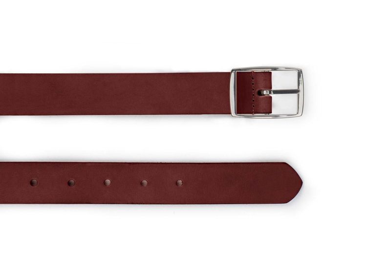 Ceinture cuir cannelle, boucle rectangulaire, moderne, argentée - 30mm - 4119