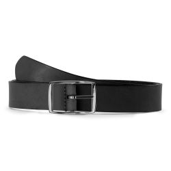 Ceinture cuir noir, boucle rectangulaire, moderne, argentée - 30mm - 4119