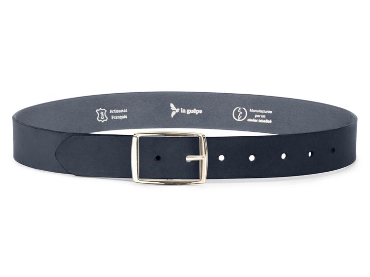 Ceinture cuir bleu marine, boucle rectangulaire, moderne, dorée - 35mm - 4120