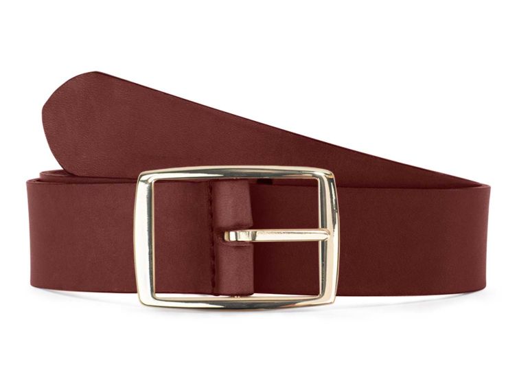 Ceinture cuir cannelle, boucle rectangulaire, moderne, dorée - 35mm - 4120